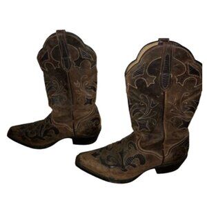 Women's J.B. Dillon High End Western Cowgirl Real Goat Hide Boots Size 8.5